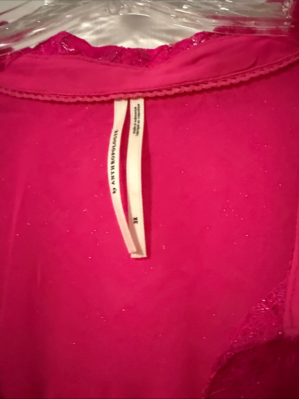 Anthro Anthropologie Glitter Lurex Hot Pink Lace Button Up Blouse Shirt Plus 3X - Picture 2 of 12